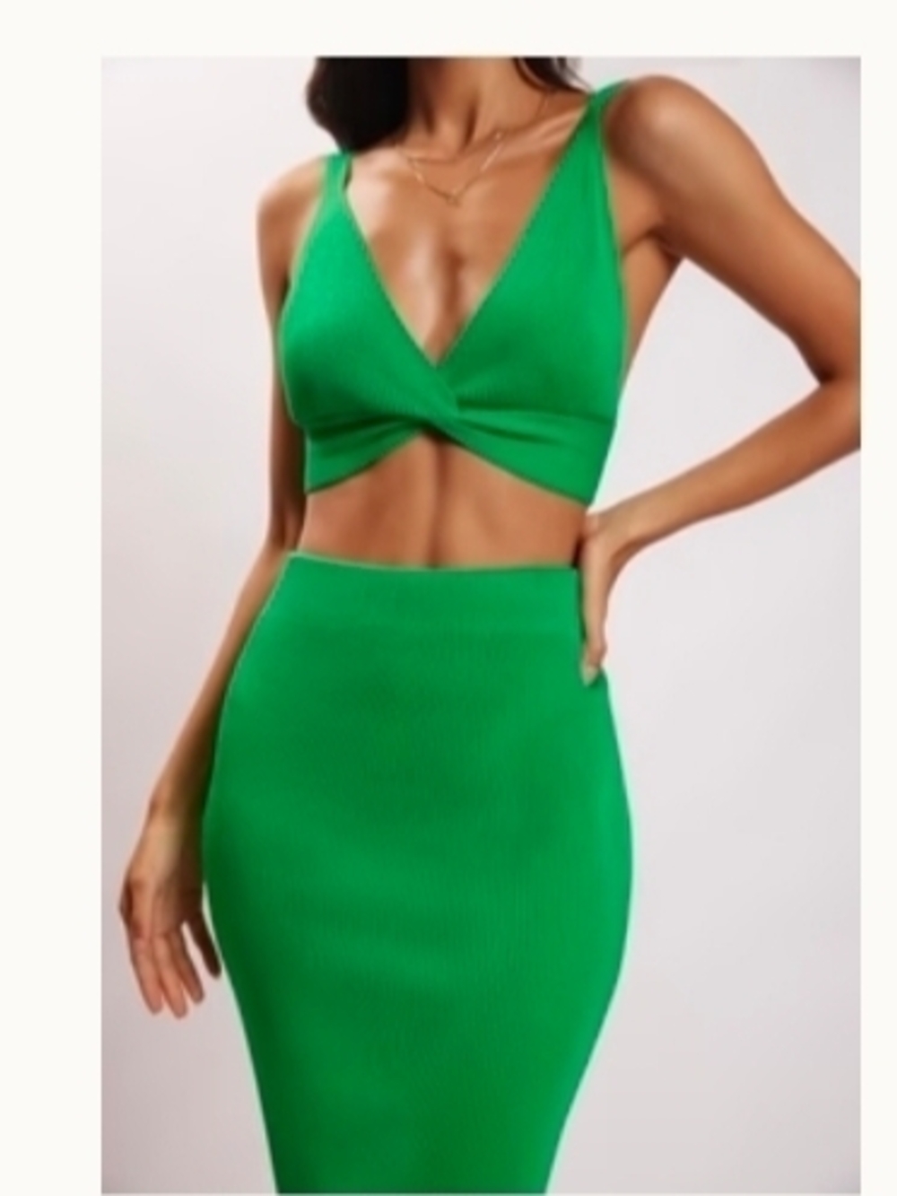 Meshki Green Twist Crop Top And SKIRT to Be Sold Together, Extremly Comfotable